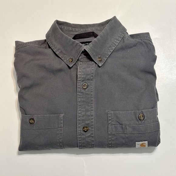 Carhartt Shirt Large Mens Long Sleeve Relaxed Fit Pocketed Western Grey Workwear - Picture 11 of 11